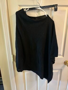 Charter Club Black One-Shoulder Asymmetric Knit Poncho
